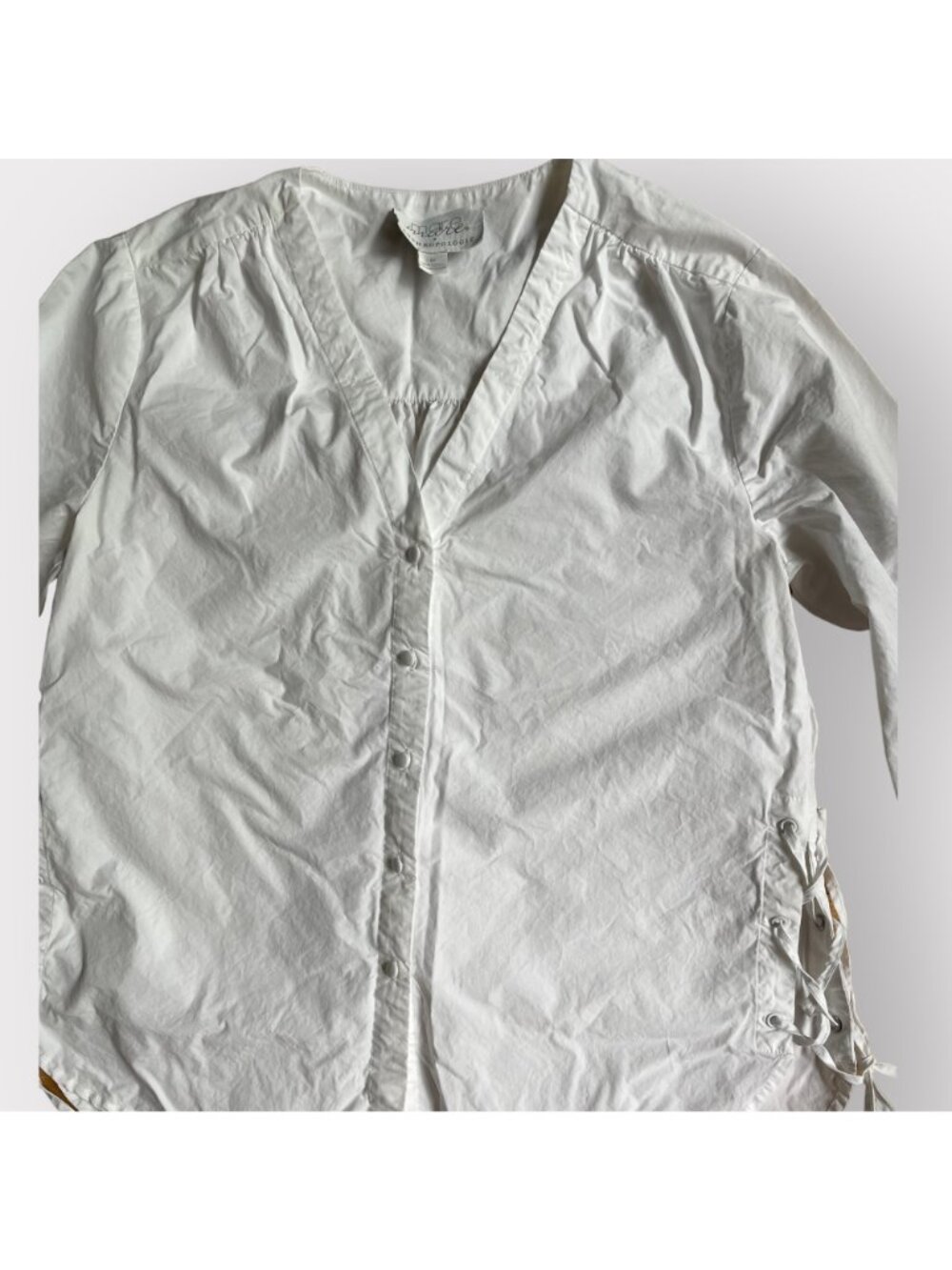Mare Mare Anthropologie Size M White Henriette Lace Up Tunic Button Down Shirt - Picture 8 of 10